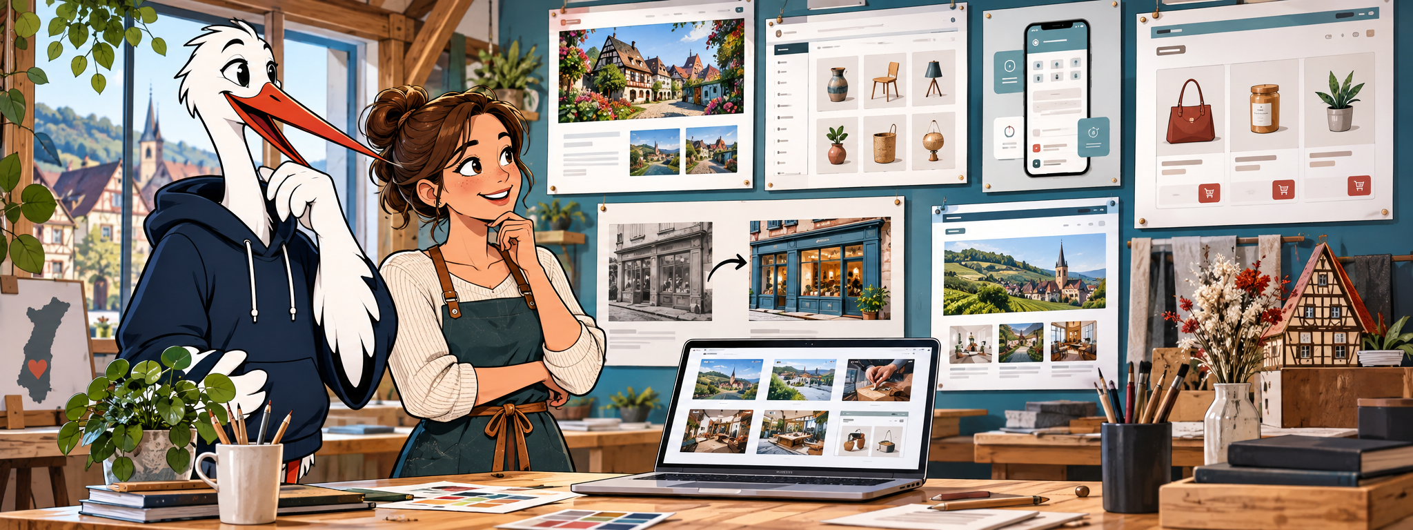 Illustration Cigogne Connect : portfolio de sites vitrines, catalogues, boutiques et petits outils réalisés.