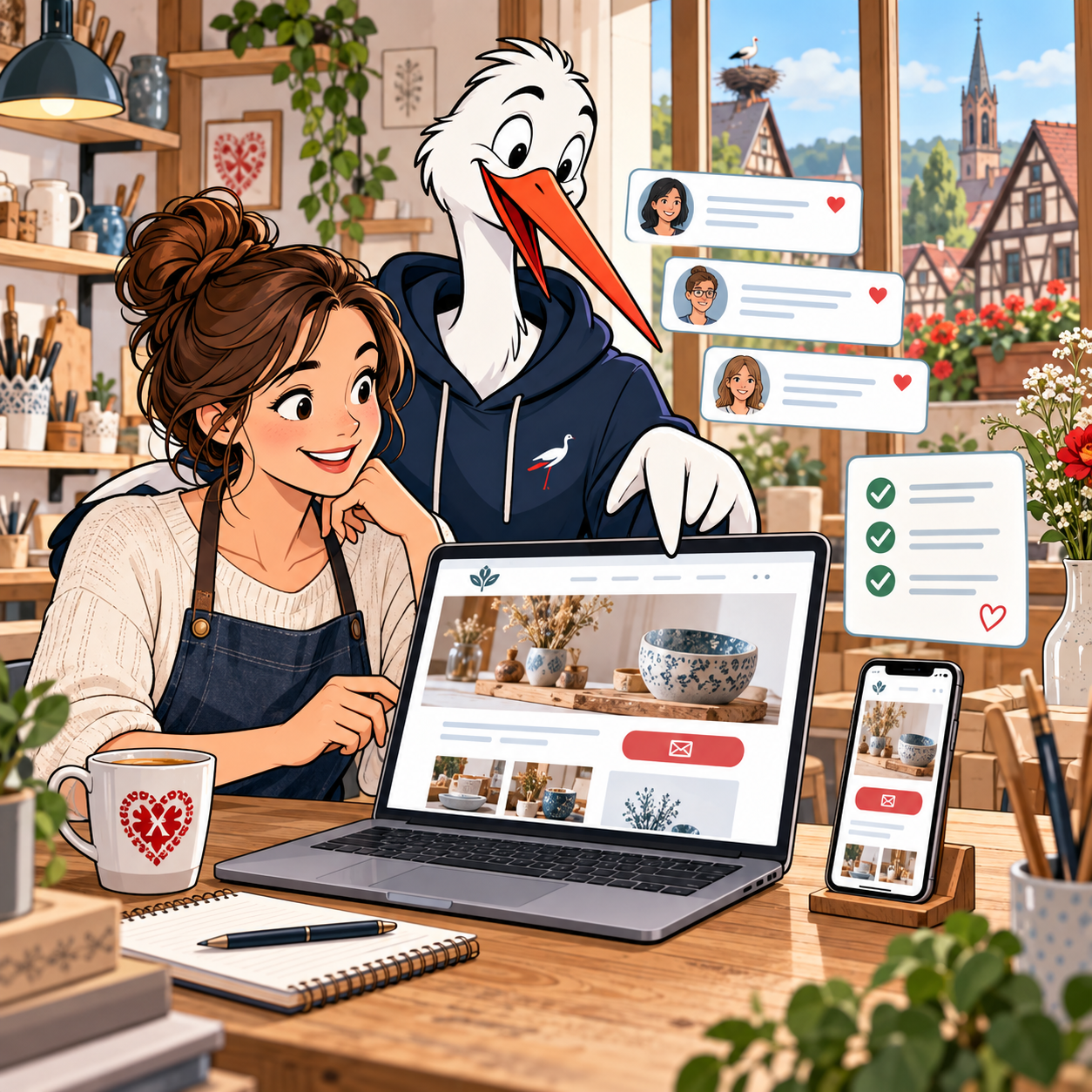 Illustration d'un site de petit commerce prêt à inspirer confiance et à déclencher un premier contact.