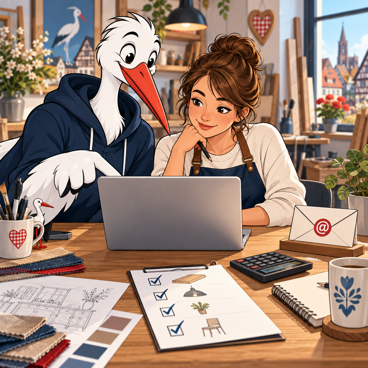 Illustration d'un échange autour d'un devis de site web avec la cigogne Cigogne Connect.
